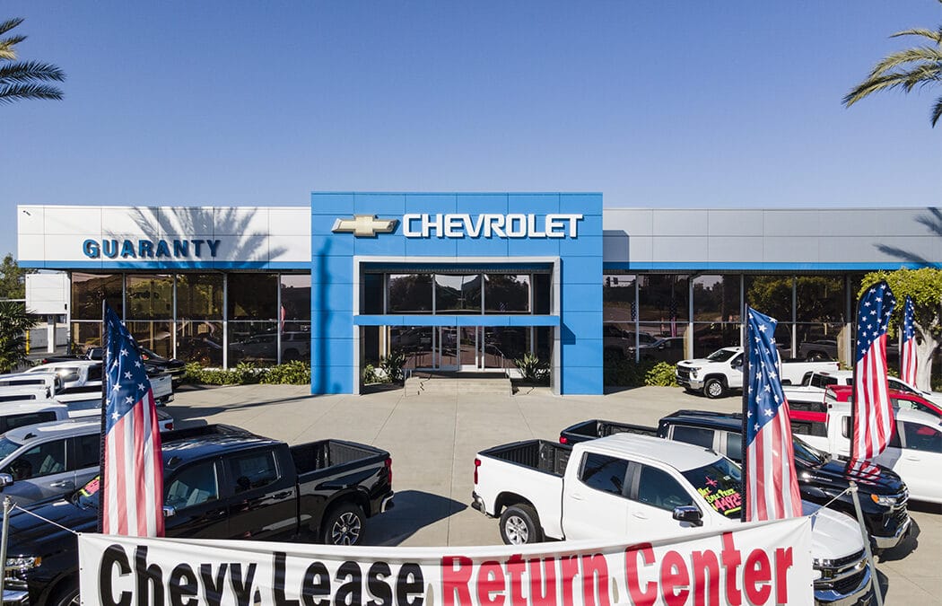 exterior shot of chevy dealership increasing property value with solar