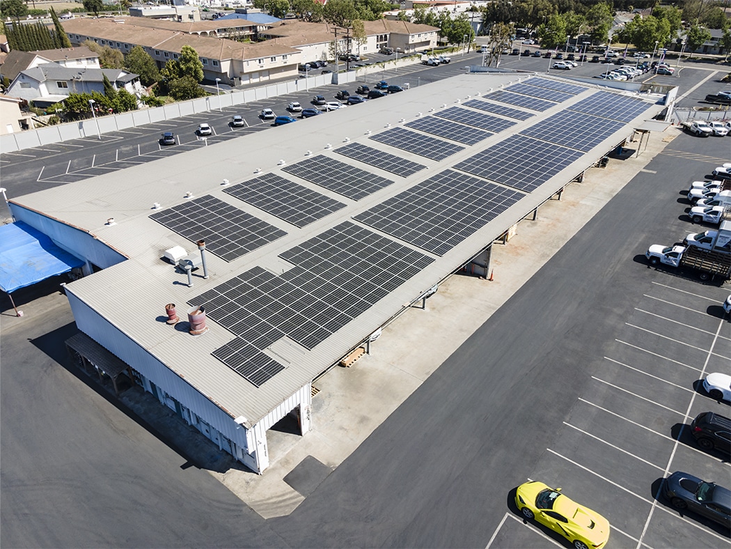 overhead shot of commercial business using solar power panels