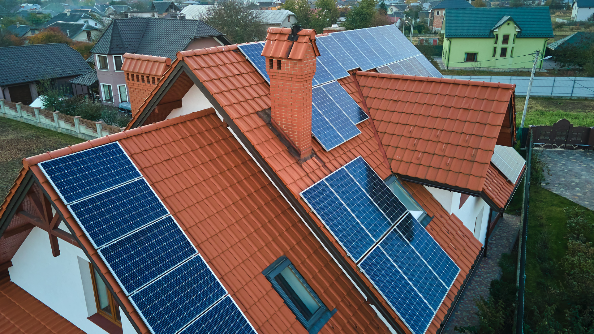 red roof with solar panels on top