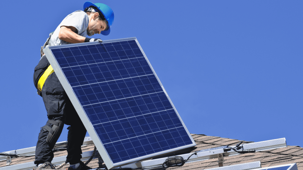 best orange county solar power company employee on roof