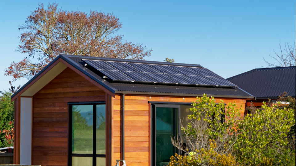 off the grid cabin with solar panels in orange county